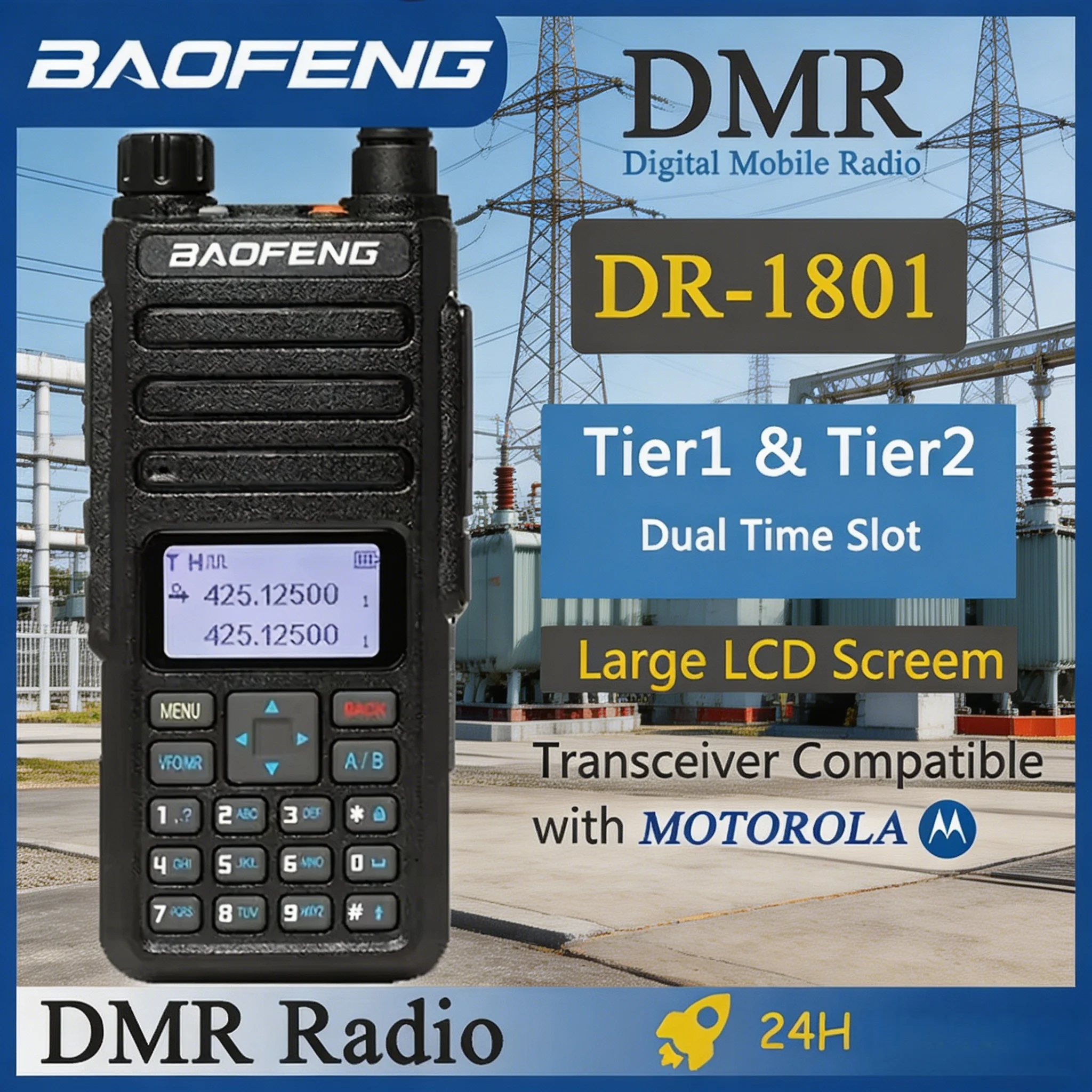 

DR-1801 5W DMR Two Way Radio Dual Slot Tier 2 UV Dual Band 2200mAh Walkie Talkie For Power Grid Emergency Dispatch