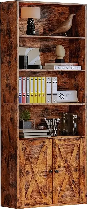 Industrial Bookshelves and Bookcases w/ Doors Floor Standing 6 Shelf Display Storage Shelves 70 in Tall Bookcase,Multiple Colors