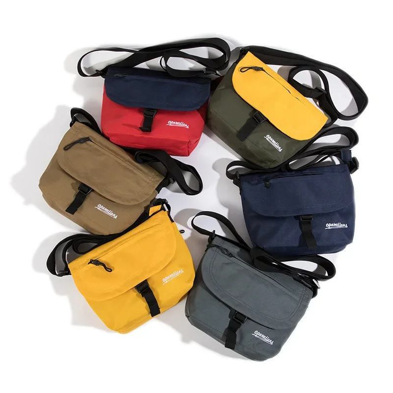 Japanese Street-Style Canvas Messenger Bags: Unisex Fashion with Contrast Details, Casual Ins-Inspired Flip-Top Small Satchels