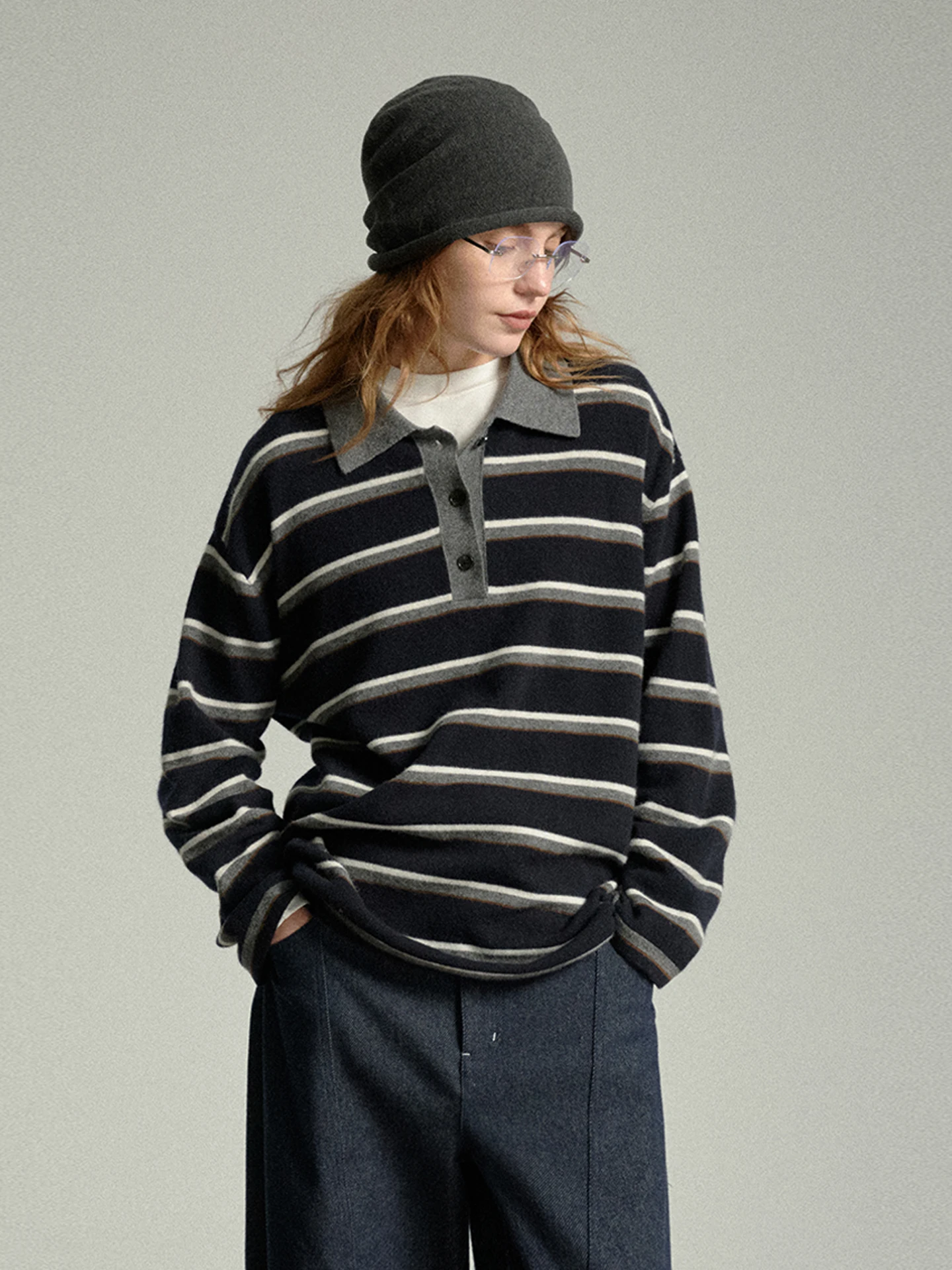 

Классическая женская рубашка из шерсти с широкими полосами, винтажная, повседневная, универсальная, премиум-класса, с креативным узором