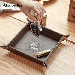 PU Leather Folding Dice Rolling Tray Collapsible Retro Doorway Porch Key Storage Pan Desktop Remote Control Storage Box