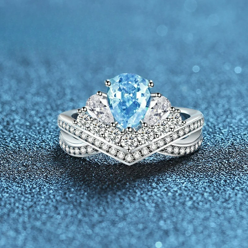 

PT950 платиновый искусственный культивированный драгоценный камень в форме капли морской синий розовый женское кольцо 5А циркон модные задержанные ювелирные изделия