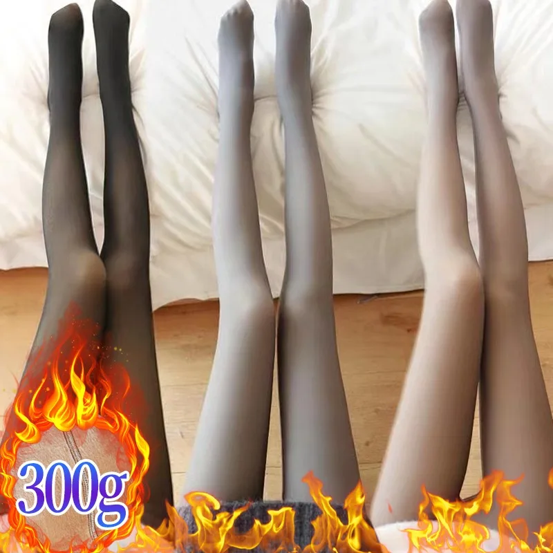 300g Thicken Fleece Pantyhose Women Thermal Translucent Winter Pantyhose Girls Plush Tights Leggings Warm Sexy Stockings Pants