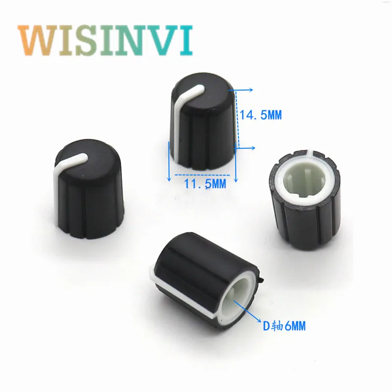 10-100PCS 11.5*14mmblack rubber knob half handle D-shaped inner hole 6mm potentiometer adjustment 180 ° indicator knob