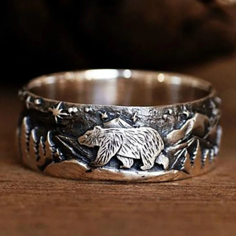 Hot selling men's and women's cute bear couple's vintage style pair of rings