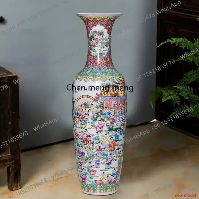 N138Ceramic hand-painted pastel large living room ornament floor-to-ceiling vase, opening decoration