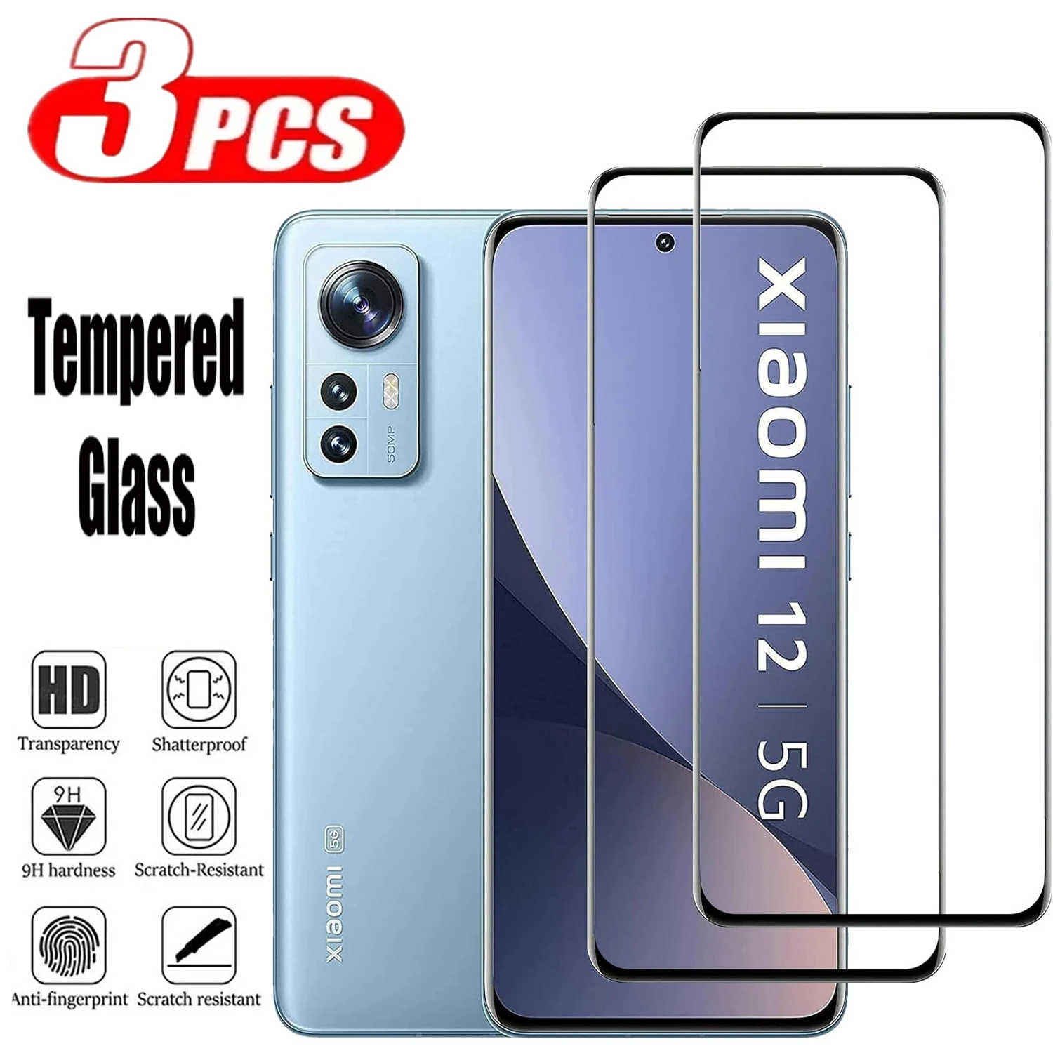 3Pcs Tempered Glass For xiaomi 12 5G 12X 12Pro 13Pro 3D Curved Ultrasonic Fingerprint Screen Protector Glass