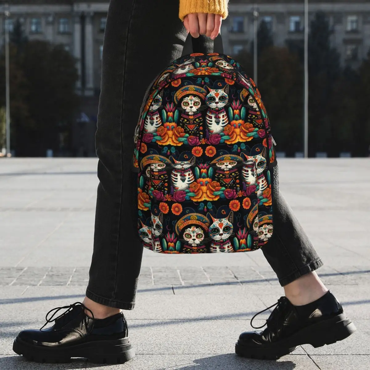 Day Of The Dead Kitten Cat Sugar Skull Dia De Los Muertos Backpack Student BookBag Boys Girls School Bag Laptop Shoulder Bags