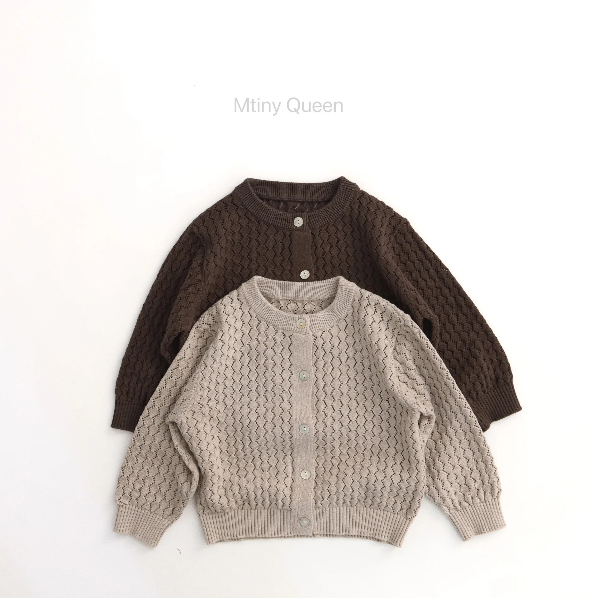 Spring and Summer New Style Children's Clothing Knitted Jacket Hollow Sweater Round Neck Kids Fashion Coat