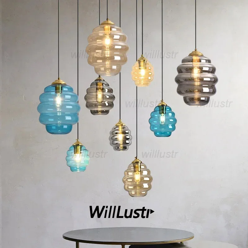 

Creative Cloud Pendant Lamp Blue Smoke Cognac Glass Suspension Light Hotel Bedside Bar Staircase Cafe Hanging Ceiling Chandelier