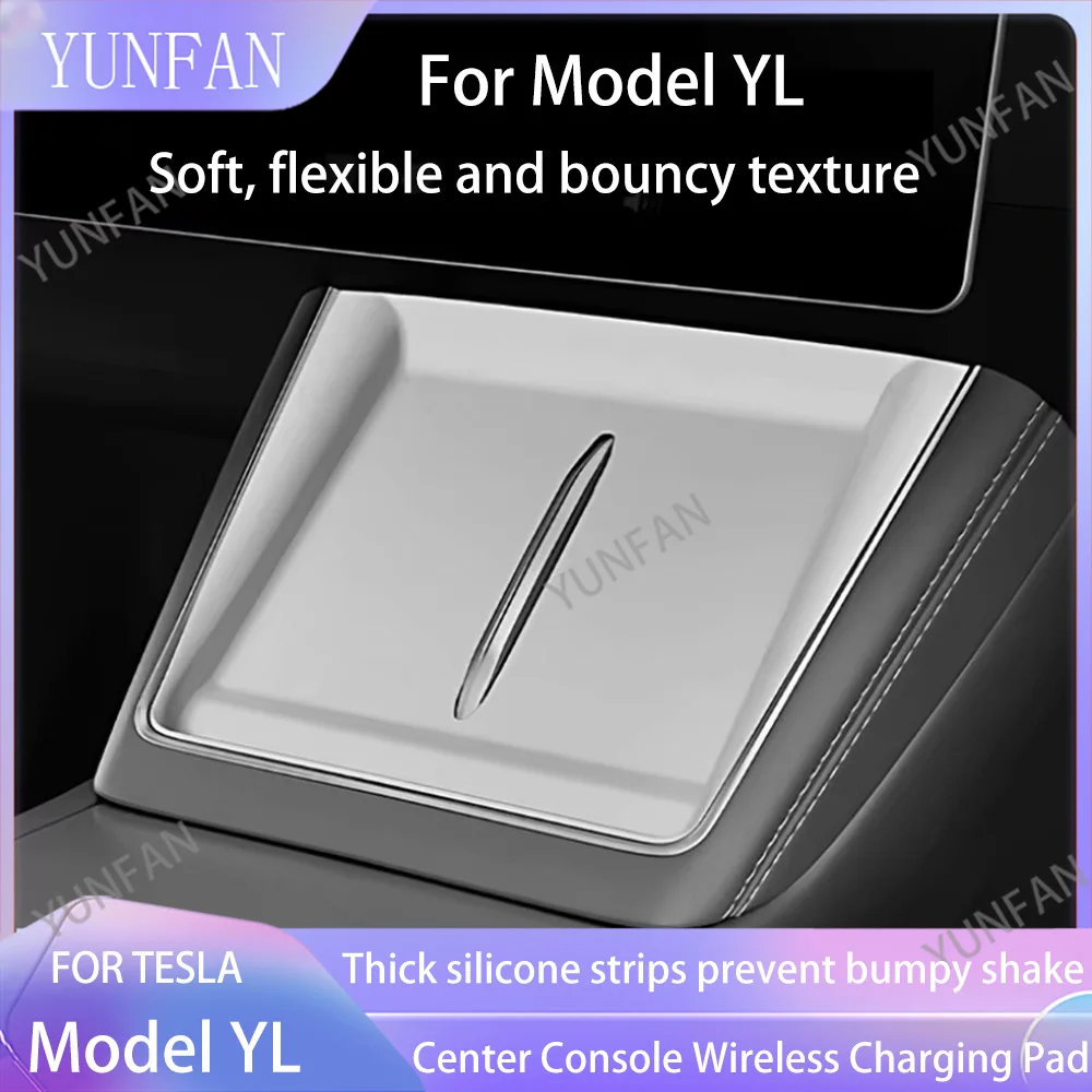 Pour Tesla Model YL 2026, nouvelle console centrale, protection antidérapante en silicone, charge sans fil