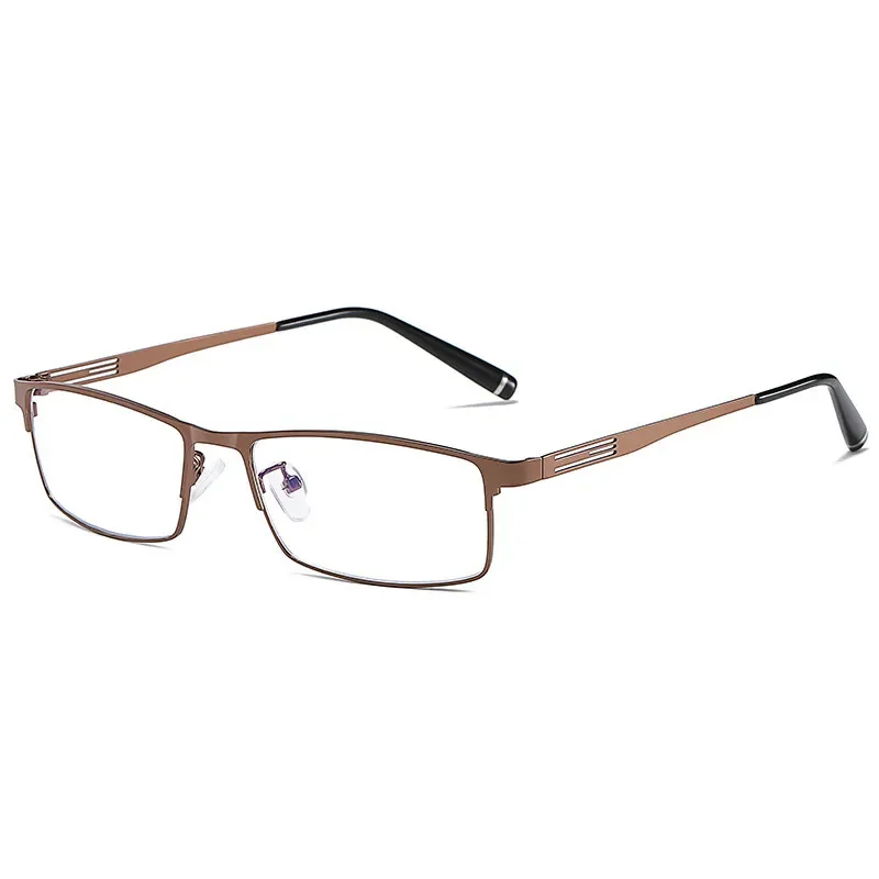 2024 Fashion Full Frame Men\'s Anti Blue Light Square Myopia Glasses Metal Student Prescription Glasses 0-0.5-0.75-1.0 To -6.0