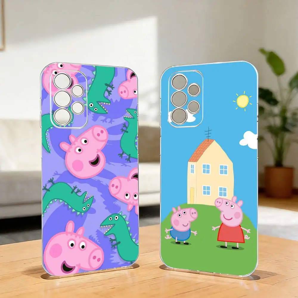 Capa de Telefone Animada P-Peppa P-Pig para Samsung S25, S24, S21, S22, S23, S30, Ultra, S20, Plus, Fe, Capa Transparente de Silicone Macio