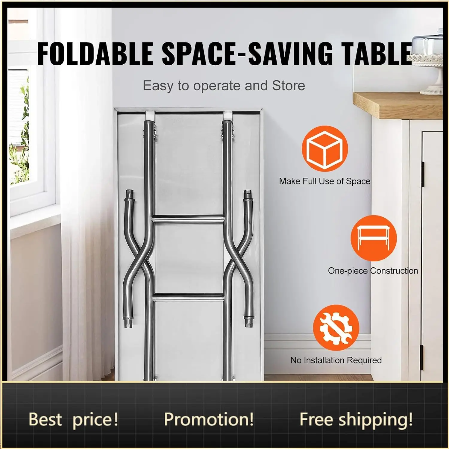 Stainless Steel Foldable Work Table 24 x 48 Inch Food Prep Table | For Commercial, Kitchen, Restaurant, Indoor and Outdoor Use,