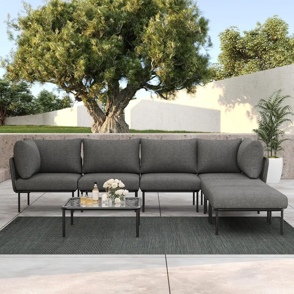 

7-Piece Outdoor Patio Sectional Sofa Set with Coffee Table and Plush Cushions