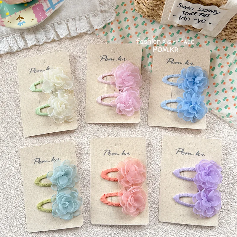 

2 шт./компл., заколка с цветочным принтом в корейском стиле для девочек, милая заколка с боковой челкой, весенний свежий дизайн, милые заколки для волос для детей