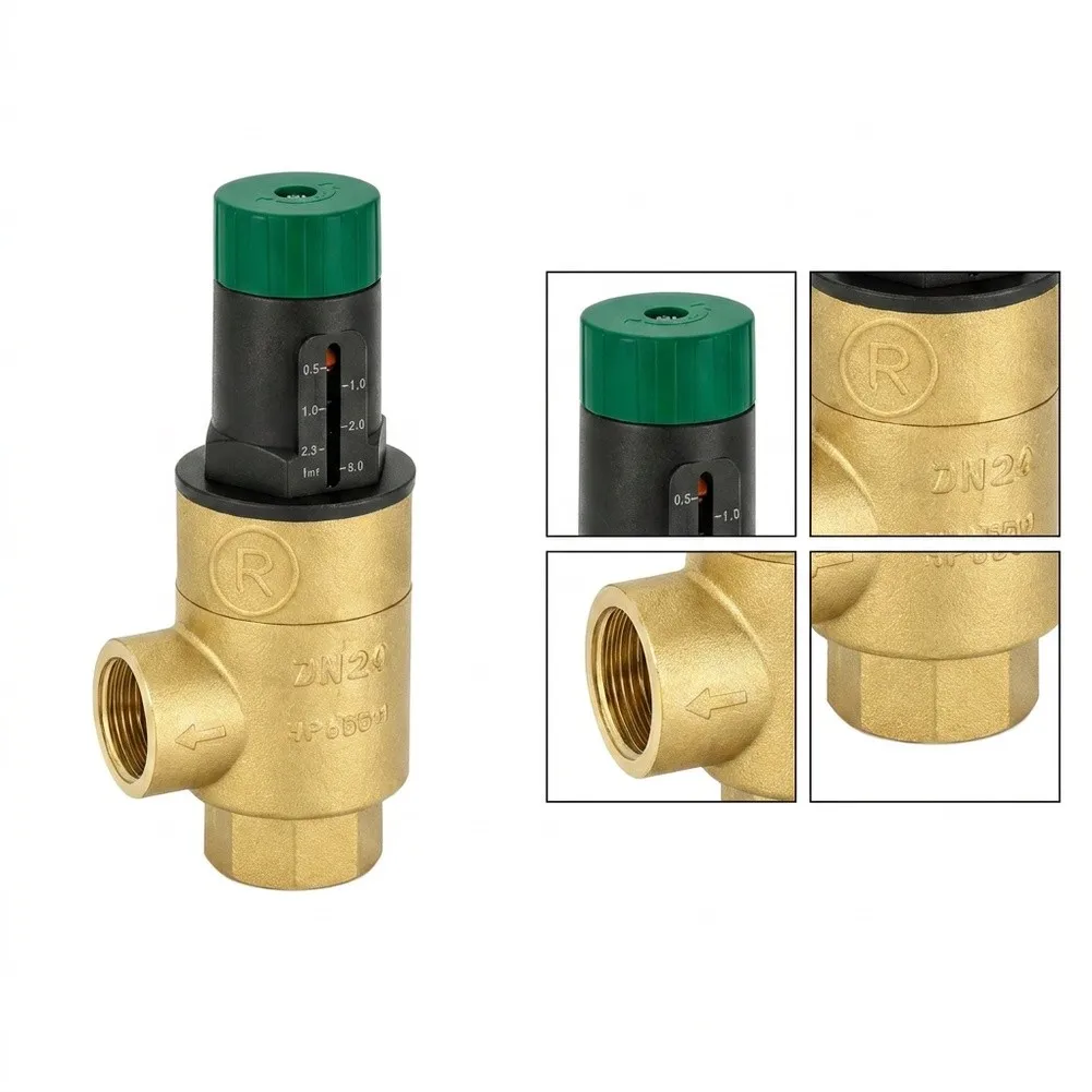 Brass Differential Pressure Bypass-Valve With Visual Adjustment Knob For Heat Pump Air Conditioning System Water Flow Control