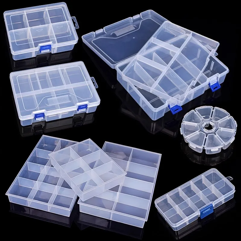Transparent Plastic Storage Jewelry Box Compartment Adjustable Container Storage Boxes Beads Ring Earring Organizer Case