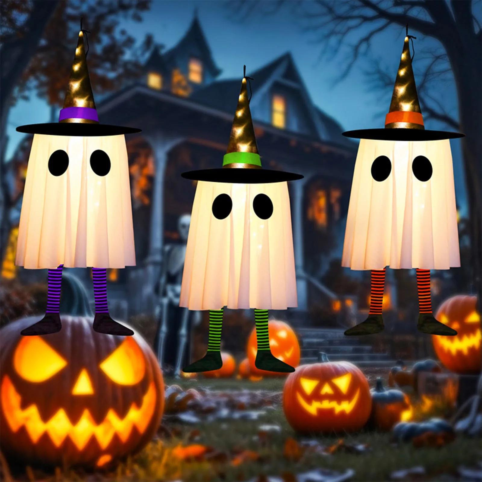 هالوين معلقة شبح العائمة متوهجة أضواء LED الرعب تزيين مُثبت معلقة الدعامة مهرجان ديكور نافذة المنزل الطرف