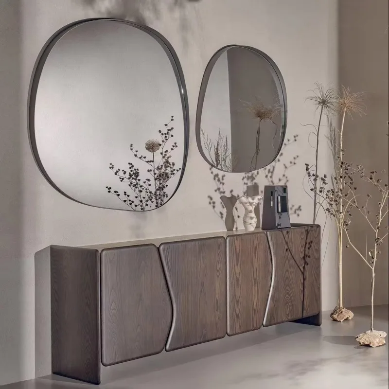 Italian modern luxury high-grade stainless steel solid wood sideboard