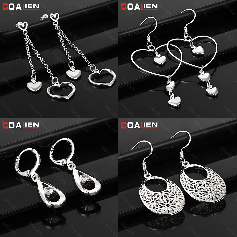 

COALIEN 925 Sterling Silver Heart-Shaped Earrings Three Hearts Earrings Classic Cute Women'S Banquet Party Jewelry