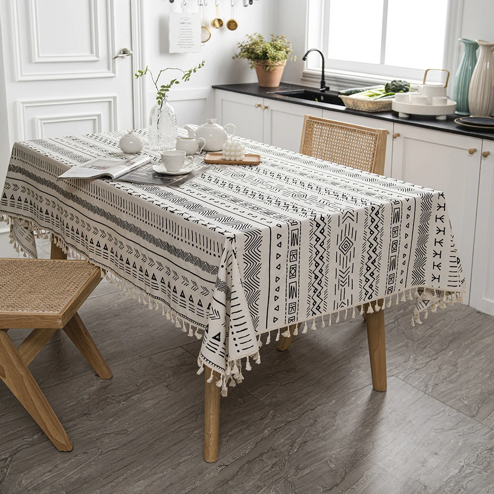 Bohemian tablecloth linen oil and water resistant tablecloth tassel rectangular tablecloth coffee and living room table cover