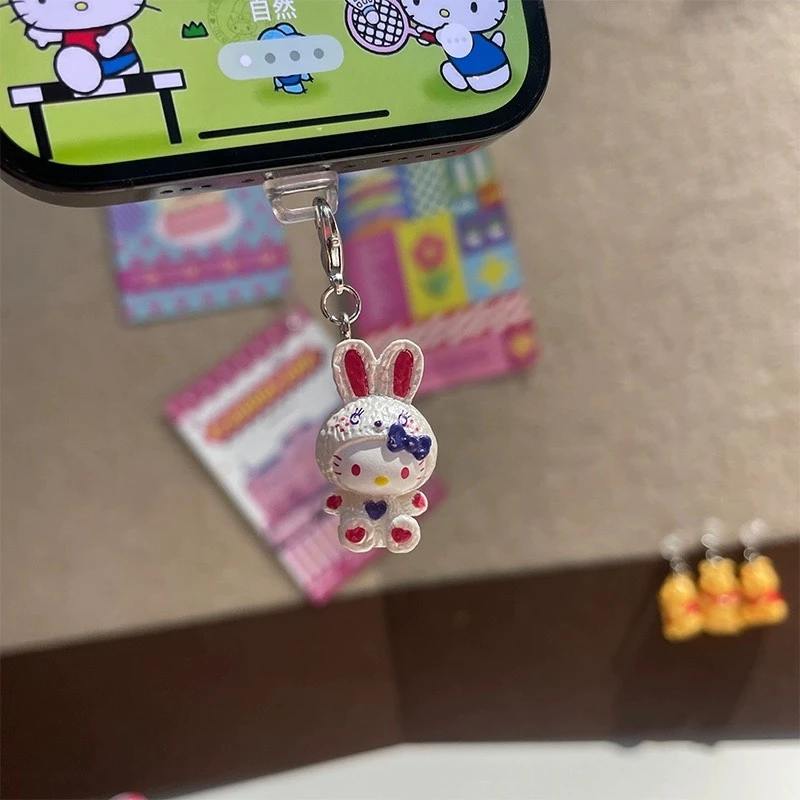 

Strawberry Hello Kitty Sanrio Cute Doll Keychain Kawaii Rabbit Mobile Phone Pendant Children's Bag Accessories Toy Pendant Gift