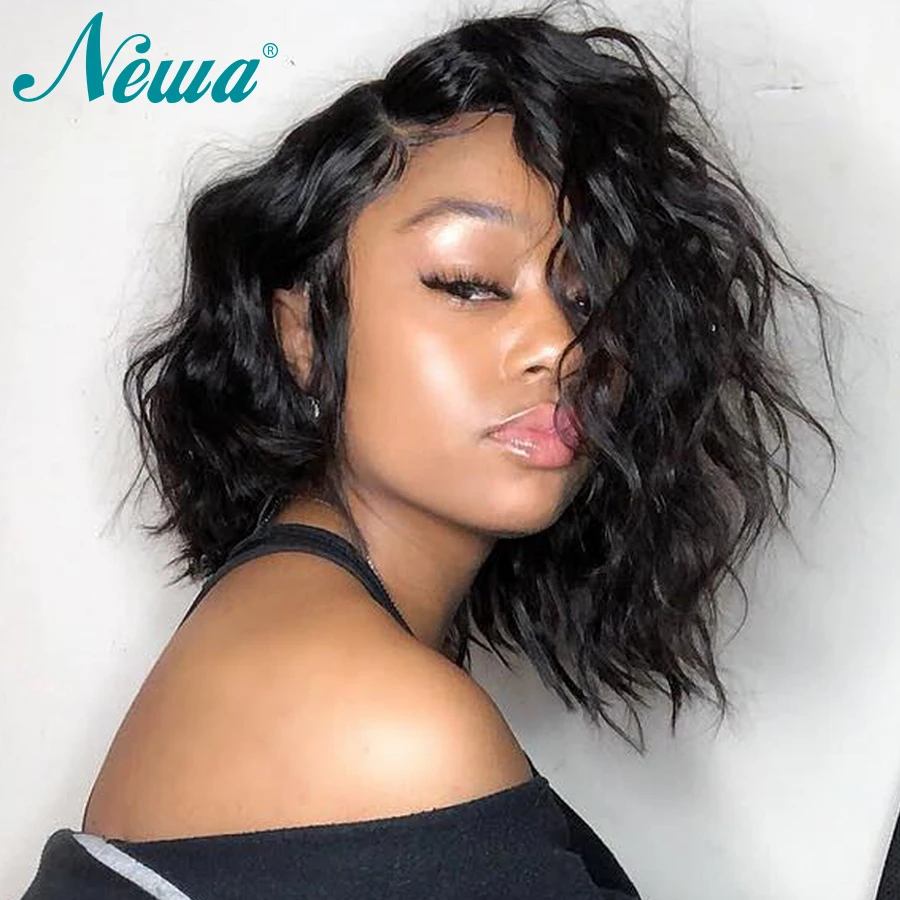 Newa Hair Wavy 13x6 Lace Front Human Hair Wigs Short Bob Wig Brazilian Hair Wigs 13x6 Lace Front Wig Pre Plucked For Black Women