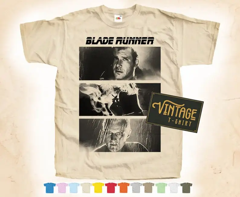 

BLACK Print: Blade Runner V3 T shirt Tee Natural VINTAGE Cotton Movie Poster Beige 12 colors All Sizes