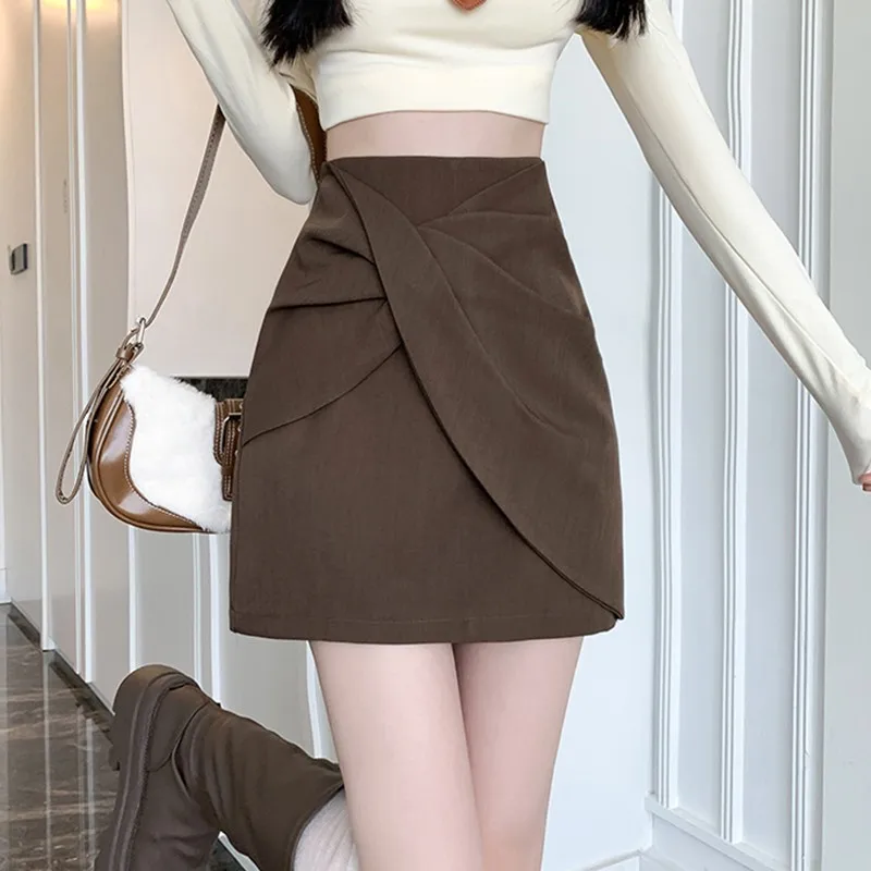 High Waist Casual Mini Skirt Women New Arrival 2024 Autumn Fashion Solid Color Basics Ladies Elegant A-line Short Skirts W1908