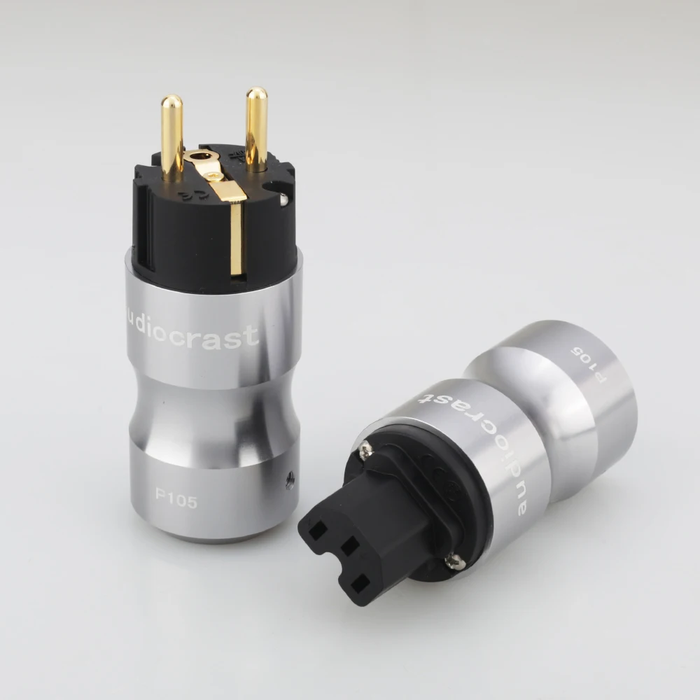 Rhodium Plated EU Schuko Power Plug + IEC C13 Female Connector 1 Pair DIY Hifi Audio AC Cable Solder Type Fits 10-20mm