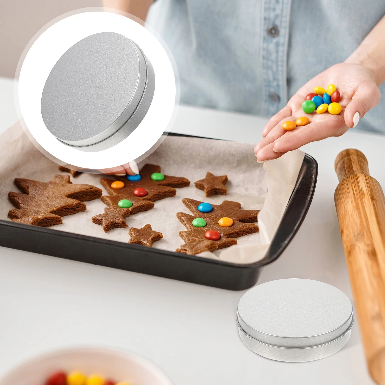 

1pc Round Cookie Container Food Grade Tinplate Candy Cake Box Sealed Sundries Holder Jewelry Storage Round Tin Box For Party