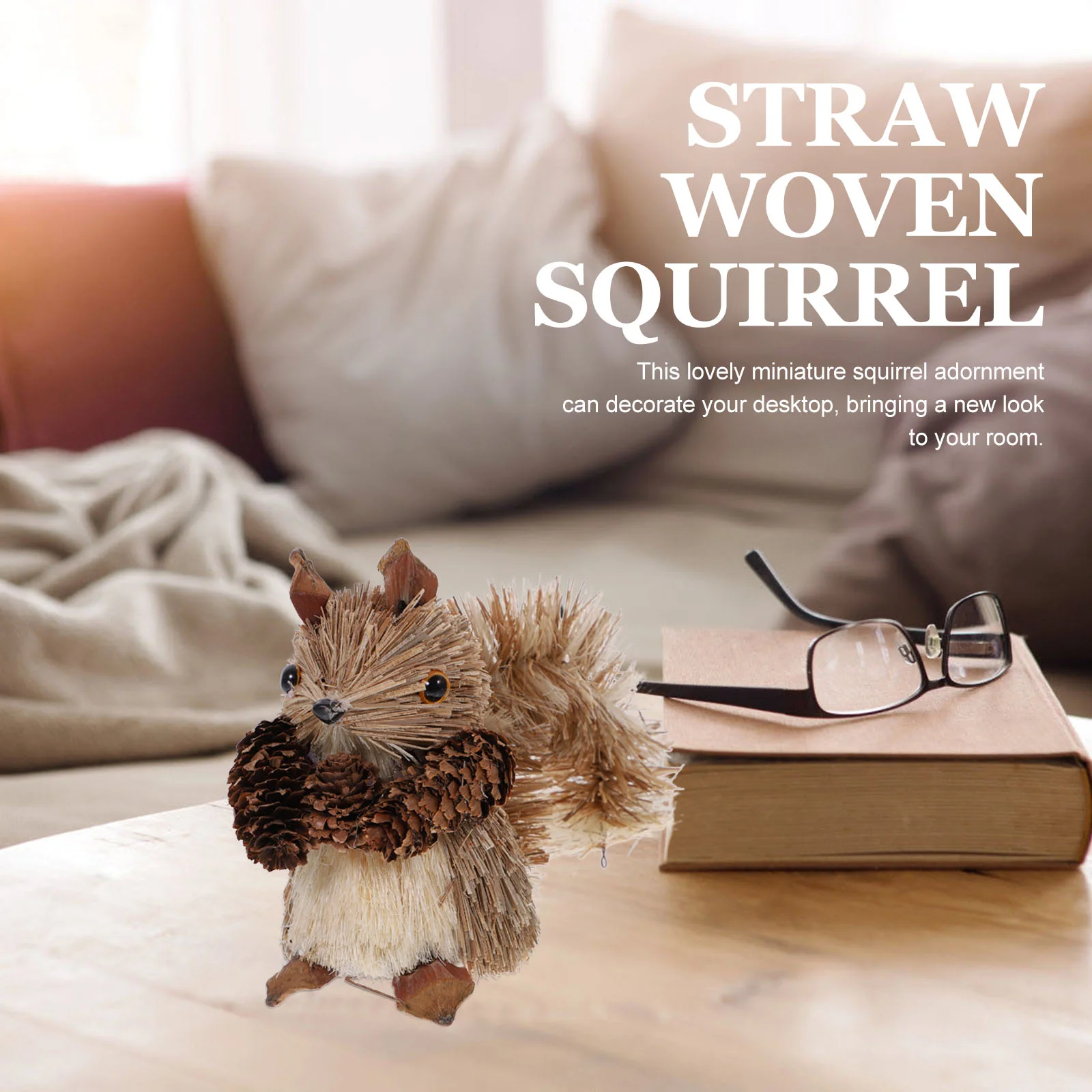 Christmas Straw Squirrel Landscape Ornament Animals Figurine DIY Woven Artware Decoration Craft Scene Outdoor Decorations