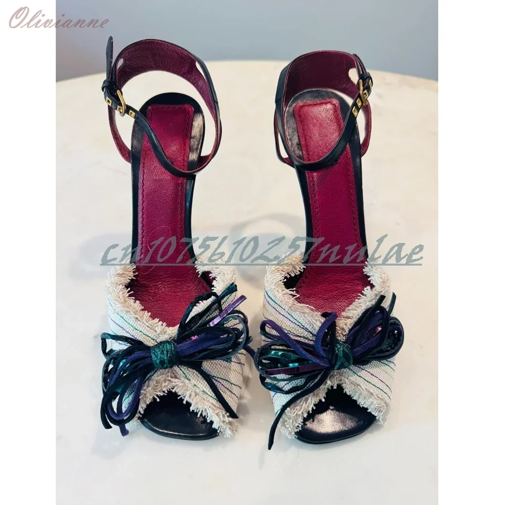 

Wedding Party Stiletto High Heel Mutilcolor Front Butterfly Knot Design Elegant Sandals Peep Toe Women Shoes 2025 Para Mujere