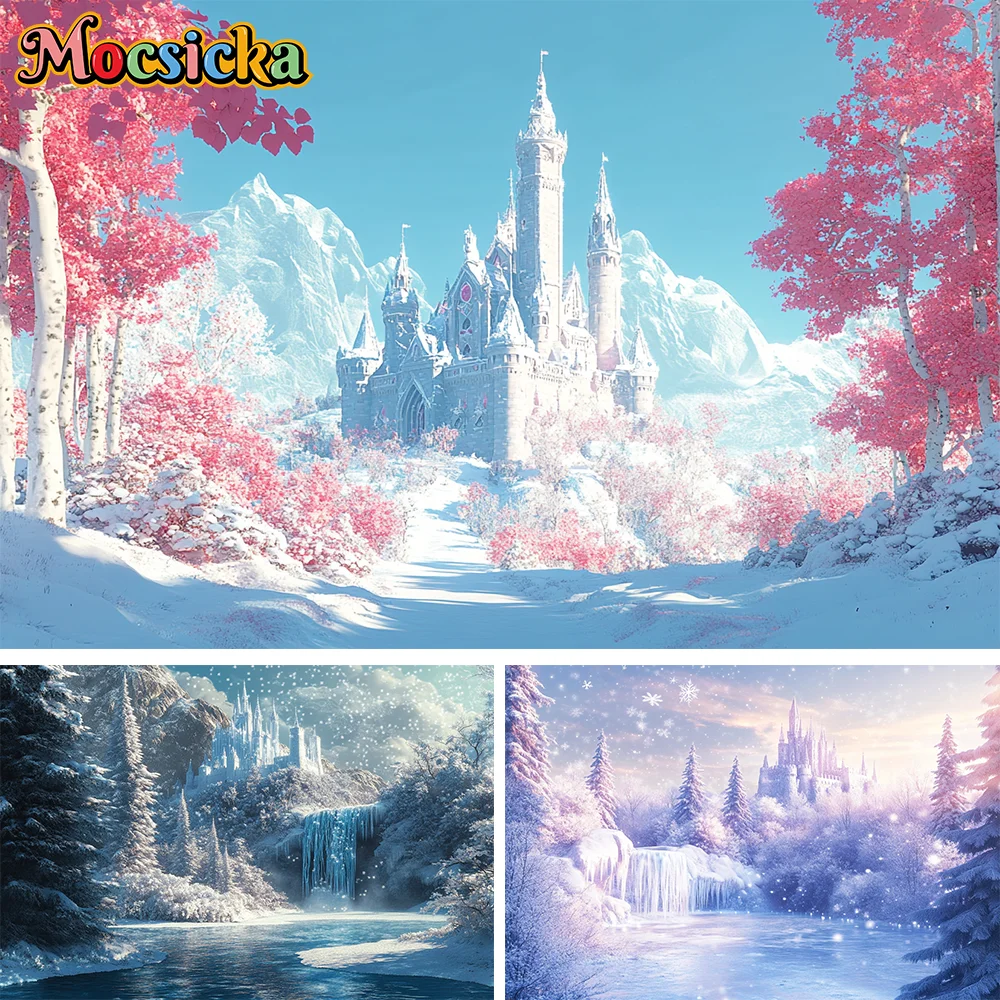 

Snow Castle Backdrop Ice and Snow World Winter Wonderland Party Decoration Supplies Snow Happy Birthday Photography Backdrop