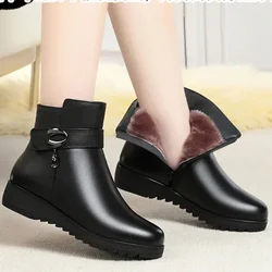 Mum Warm Cotton Shoes Women Winter Fleece Side Zip Thick Bottom Short Boots Leisure Round Head Flats Bota Inverno Feminina2024