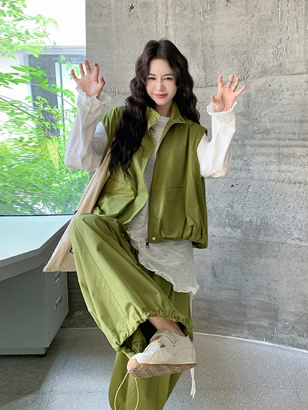 

een Casual Workwear Vest Wide Leg Pants Set Women Early Spring New Chic High-End Base irt Tee Piece Set Faionable