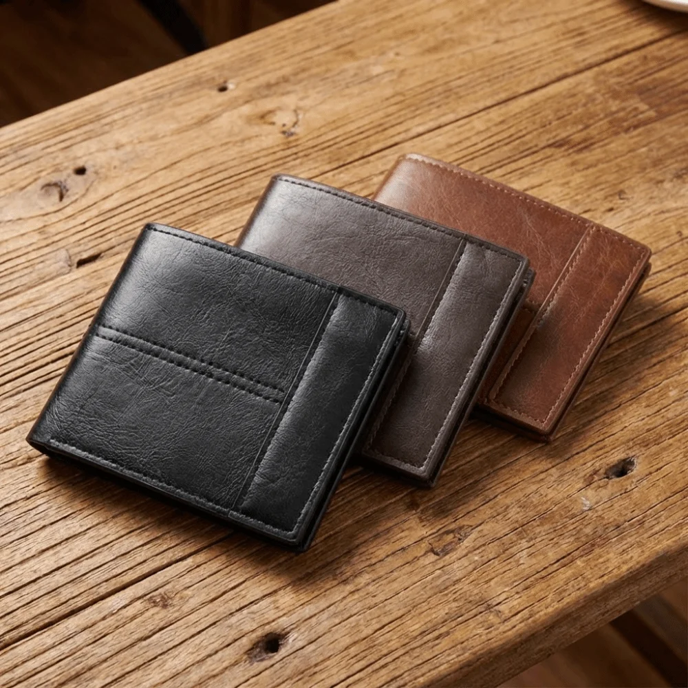 PU Leather Business Short Wallet Two-fold Design Large Capacity Men Card Wallet RFID Protection Coin Purse