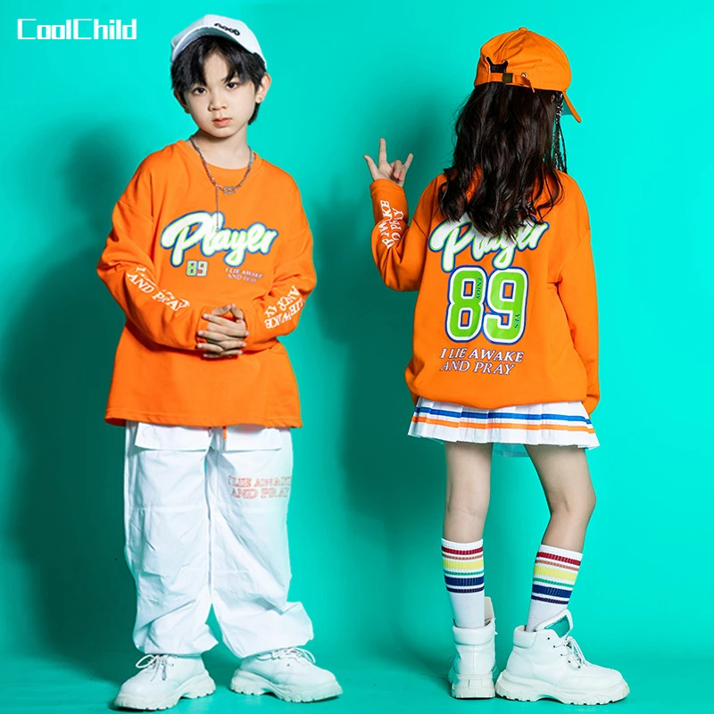 Hip Hop Girls Loose Sweatshirt Cheerleader Skirts Street Boys Loose Top Dance Cargo Pants Child Streetwear Kids Jazz Clothes Set