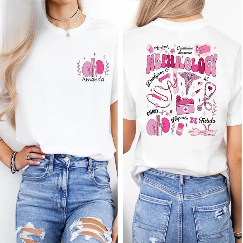 Novedad, camiseta personalizada con estampado de bolsillo para enfermera de diálisis, camiseta técnica de nefrología personalizada, camisetas estampadas de manga corta que combinan con todo
