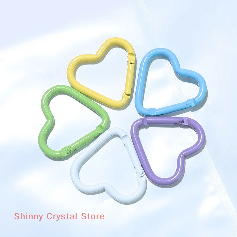 10pcs Metal Heart Spring Clasp Openable Love Shaped Carabiner Keychain Clips Hook Dog Chain DIY Jewelry Buckles Connector