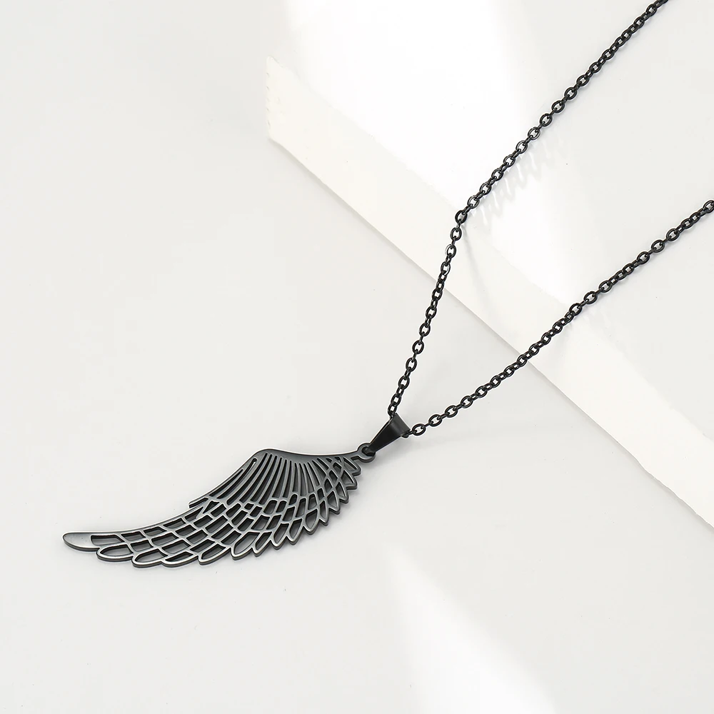 Unift Angel Wings Necklace for Women Men Punk Fashion Jewelry Archangel Feather Pendant Stainless Steel Chain Necklace Gift 2024