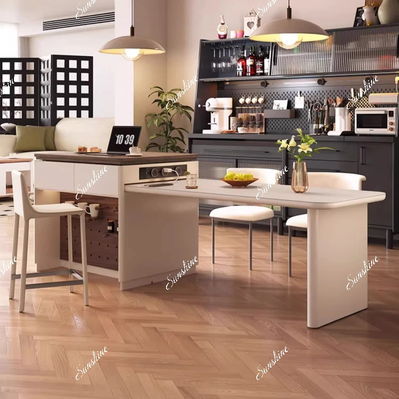 Island dining table integrated household retractable small apartment medieval style high-end inverting cabinet
