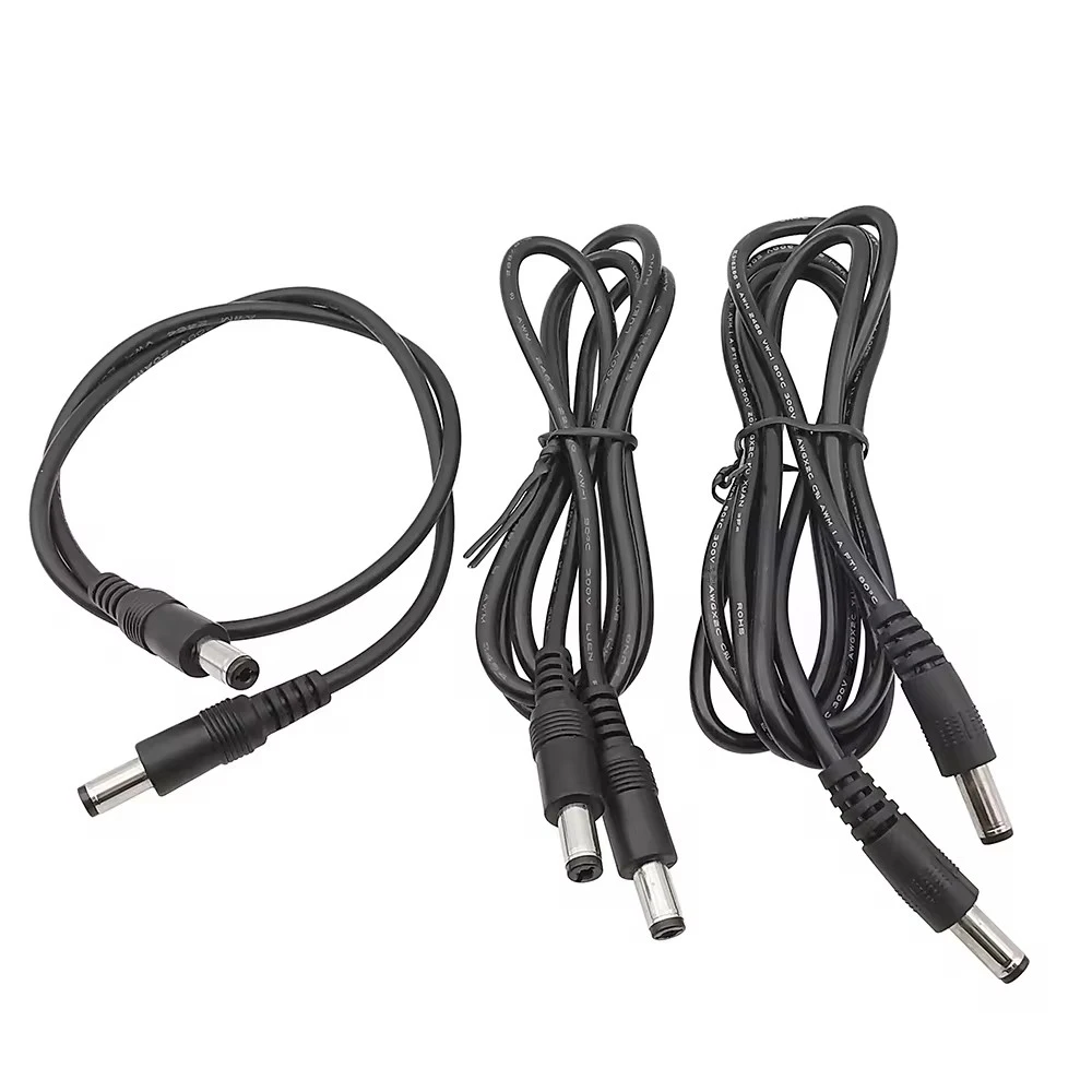 1Pcs DC Power Plug Cable Wire 5.5 x 2.1mm Male to 5.5 x 2.1mm Male Connector Extension Cord Black CCTV Adapter