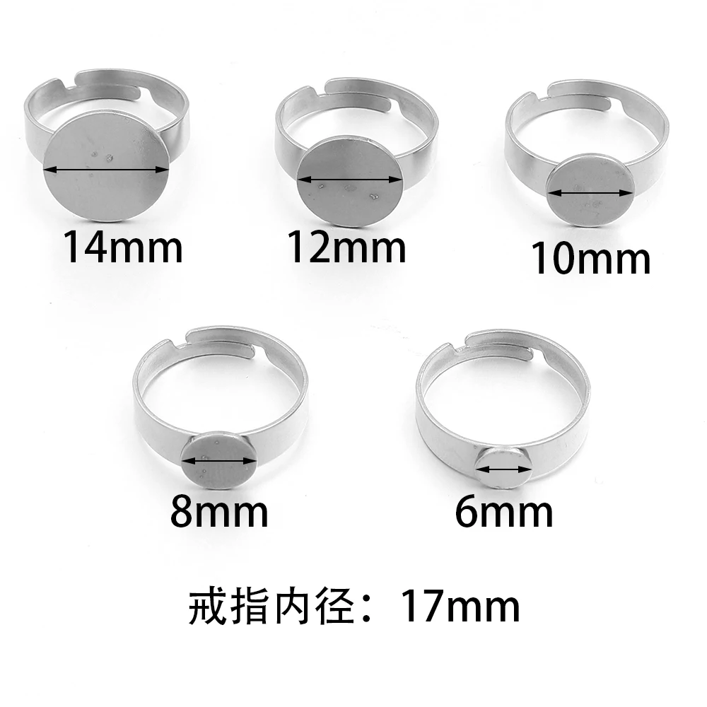 5pcs 6/8/10/12/14mm Stainless Steel Adjustable Ring Settings Blank Round Cabochons Base For DIY Jewelry Making Rings Accessories