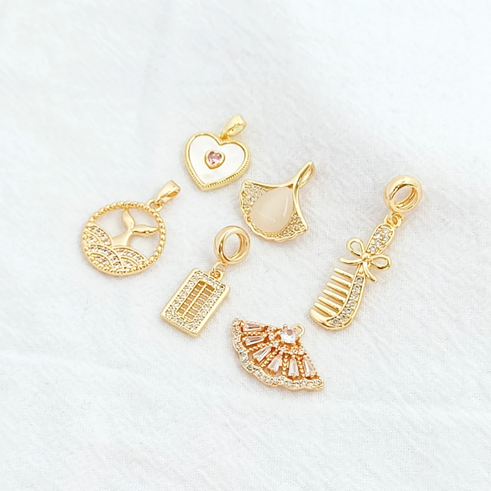 Brass Package Made of 14K Gold Zircon Inlaid Fish Tail Round Brand Abacus Comb Exquisite Pendant DIY Jewelry Accessory Materials