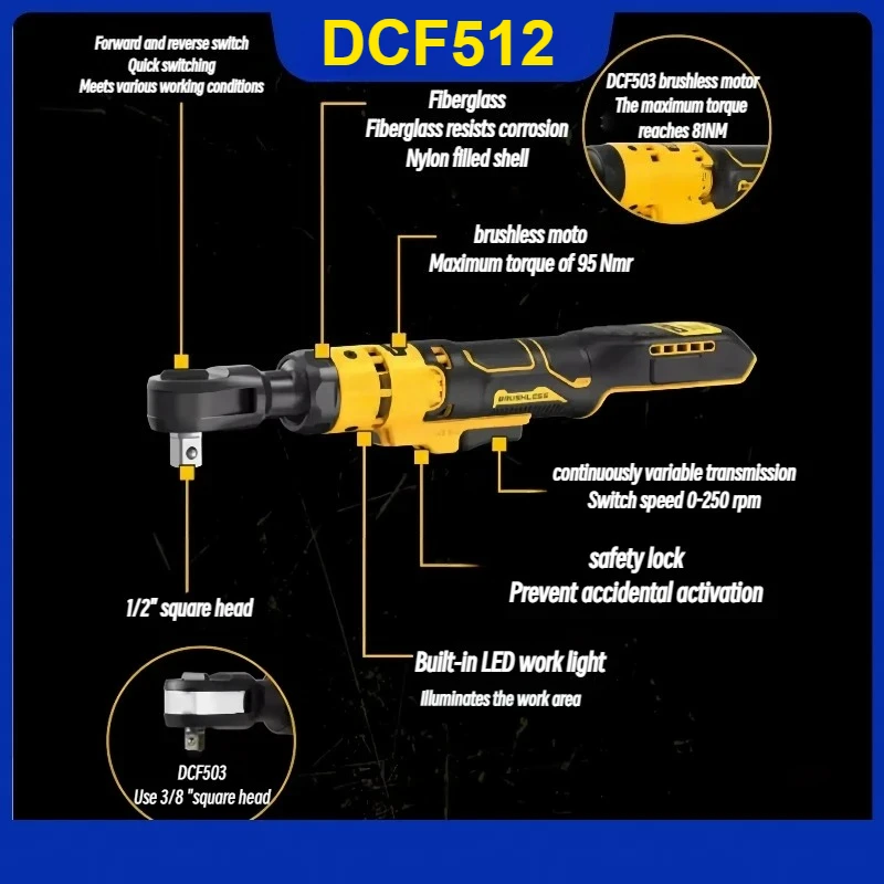 DCF512 3/8 "فرش السقاطة الزاوية اليمنى وجع LED مفك البراغي اللاسلكي متغير السرعة مفتاح كهربائي 12 فولت أداة كهربائية #3