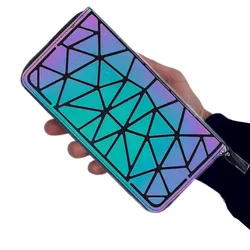 Fashion Luminous  long zipper wallet for women.Geometric rhombus cell phone wallet/multi-card credit card holder and coin purse