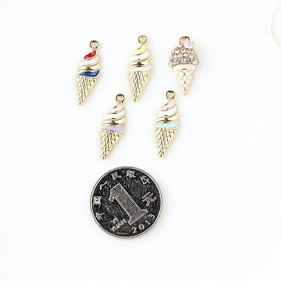 10pcs Ice Cream Cone Enamel Charms 10*22mm Pendants DIY Earrings Necklace Beads Accessory Fashion Jewelry Making Handmade Craft