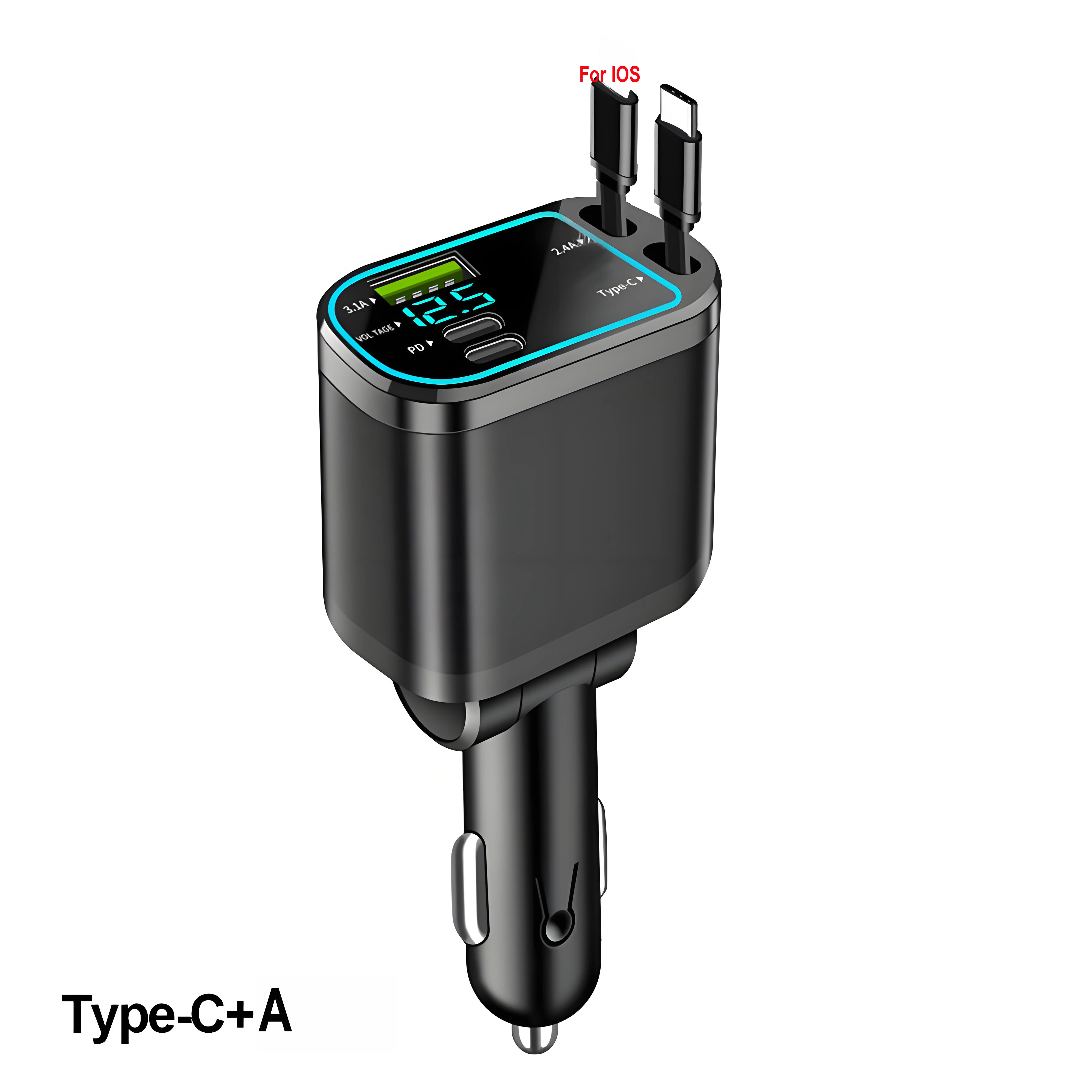 120 W einziehbares Autoladegerät mit Dach, Sternenlicht, USB-C-Kabel, Schnellladegerät, Zigarettenanzünder-Adapter für iPhone, Huawei, Samsung
